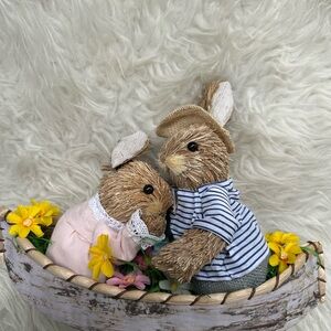 Adorable Brown Bunny Couple Figurine